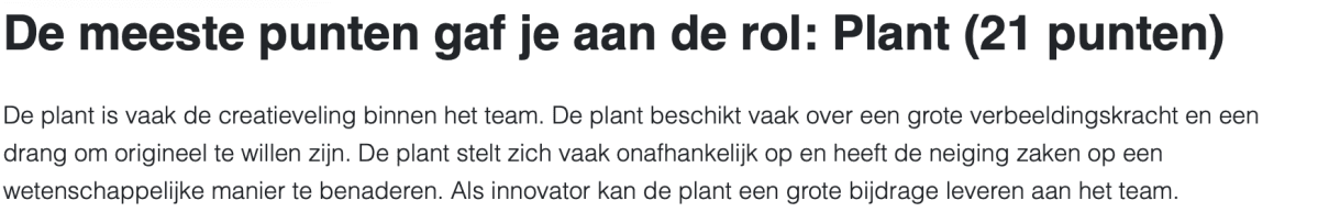Belbin-resultaat Plant