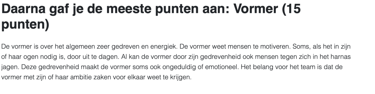 Belbin-resultaat Vormer