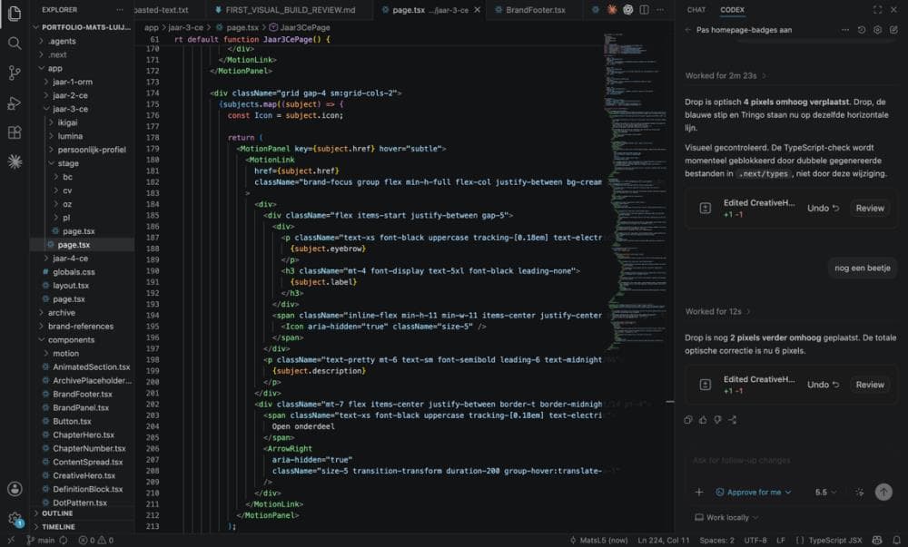 Codex tijdens het bouwen van het portfolio