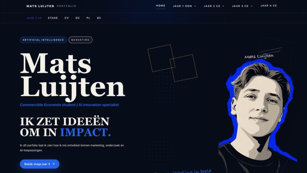 Homepage van het nieuwe portfolio